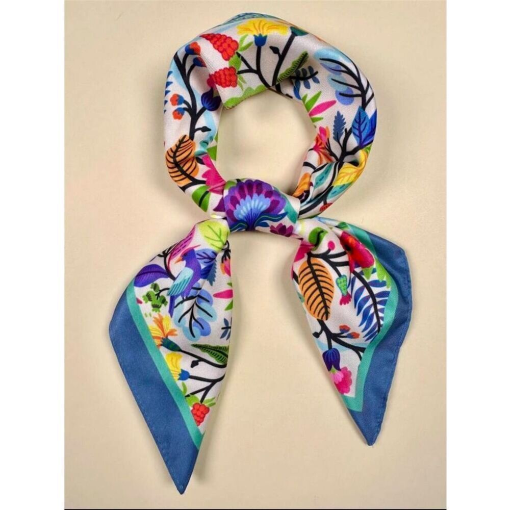 Vibrant Floral Scarf — Multicolor with Blue Border R 509